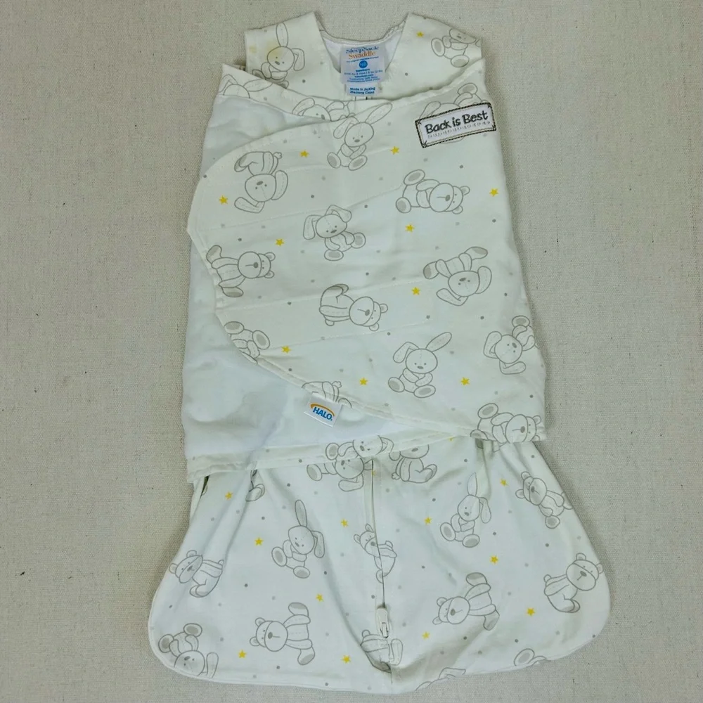 Halo Sleep Sack Swaddle White with Gray Bears and Yellow Stars NB